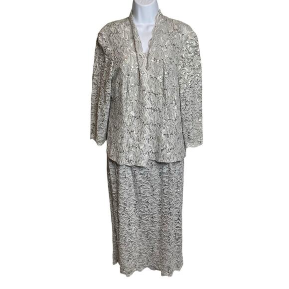 Alex Evenings Two Piece Lace Sequin Jacket Long Dress Set Size 14P Occasion Chic - Picture 1 of 16
